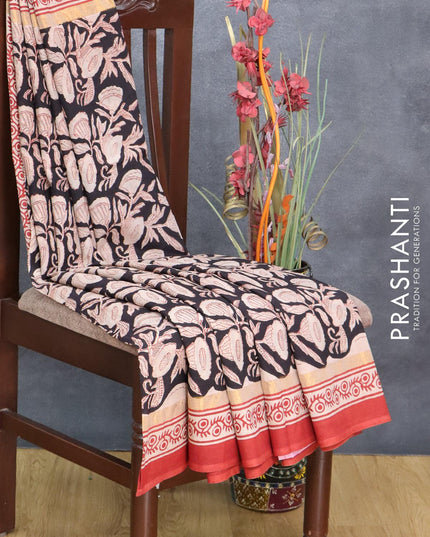 Assam silk saree black and rust shade with allover prints and zari woven simple border - {{ collection.title }} by Prashanti Sarees
