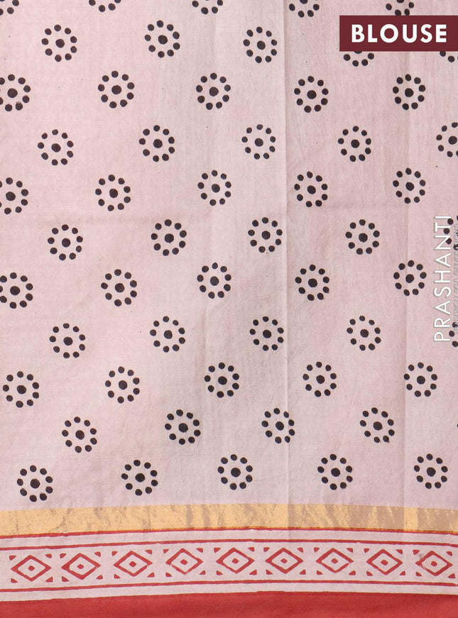 Assam silk saree black and rust shade with allover prints and zari woven simple border - {{ collection.title }} by Prashanti Sarees