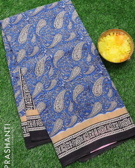 Assam silk saree blue and black with allover prints and zari woven simple border - {{ collection.title }} by Prashanti Sarees