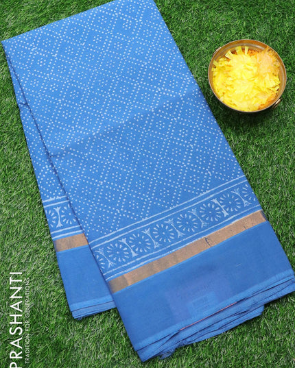 Assam silk saree blue shade with allover prints and zari woven simple border - {{ collection.title }} by Prashanti Sarees