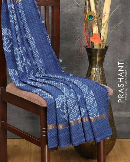 Assam silk saree blue with allover prints and zari woven simple border - {{ collection.title }} by Prashanti Sarees