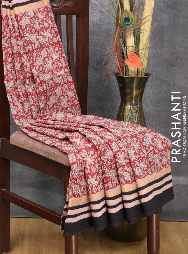 Assam silk saree maroon and black with allover prints and zari woven simple border - {{ collection.title }} by Prashanti Sarees