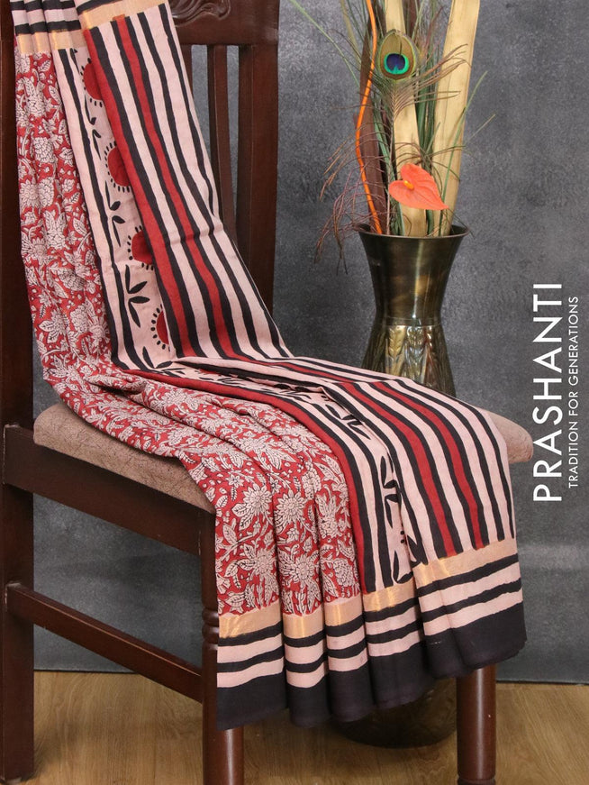 Assam silk saree maroon and black with allover prints and zari woven simple border - {{ collection.title }} by Prashanti Sarees