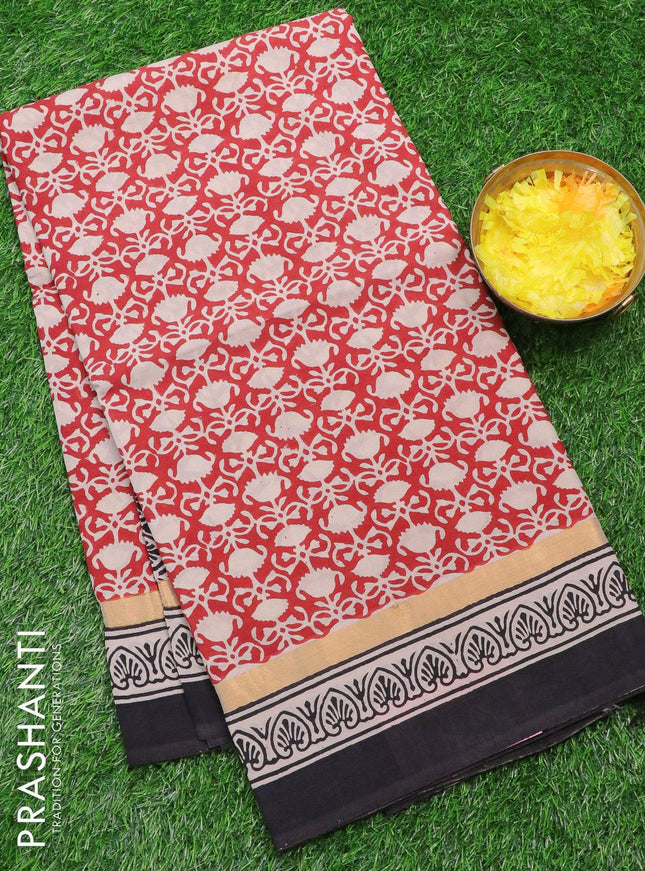 Assam silk saree red and black with allover prints and zari woven simple border - {{ collection.title }} by Prashanti Sarees