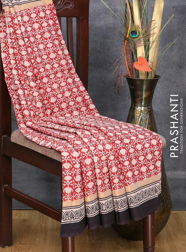 Assam silk saree red and black with allover prints and zari woven simple border - {{ collection.title }} by Prashanti Sarees