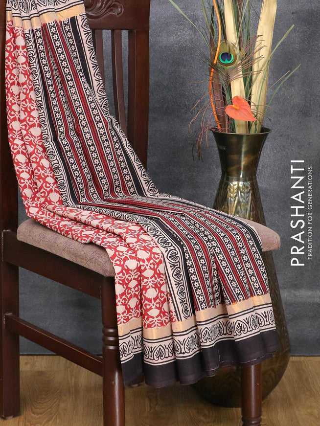 Assam silk saree red and black with allover prints and zari woven simple border - {{ collection.title }} by Prashanti Sarees