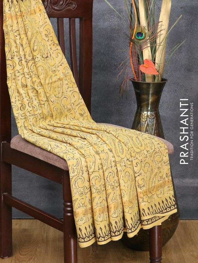 Assam silk saree yellow with allover prints and zari woven simple border - {{ collection.title }} by Prashanti Sarees