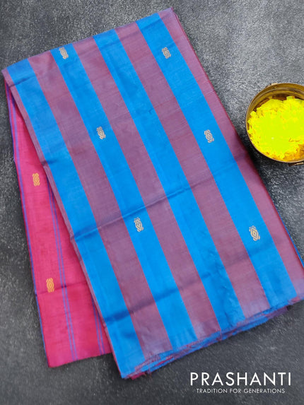 Banana pith saree cs blue maroon and pink with thread woven buttas in borderless style - {{ collection.title }} by Prashanti Sarees
