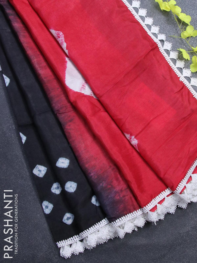 Banana silk saree black and red with batik butta prints and corcia lace border - {{ collection.title }} by Prashanti Sarees