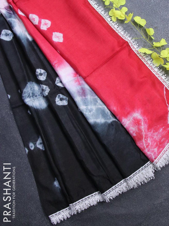 Banana silk saree black and red with tie & dye batik butta prints and corcia lace border - {{ collection.title }} by Prashanti Sarees