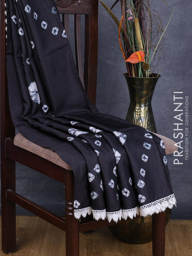 Banana silk saree black with batik butta prints and corcia lace border - {{ collection.title }} by Prashanti Sarees