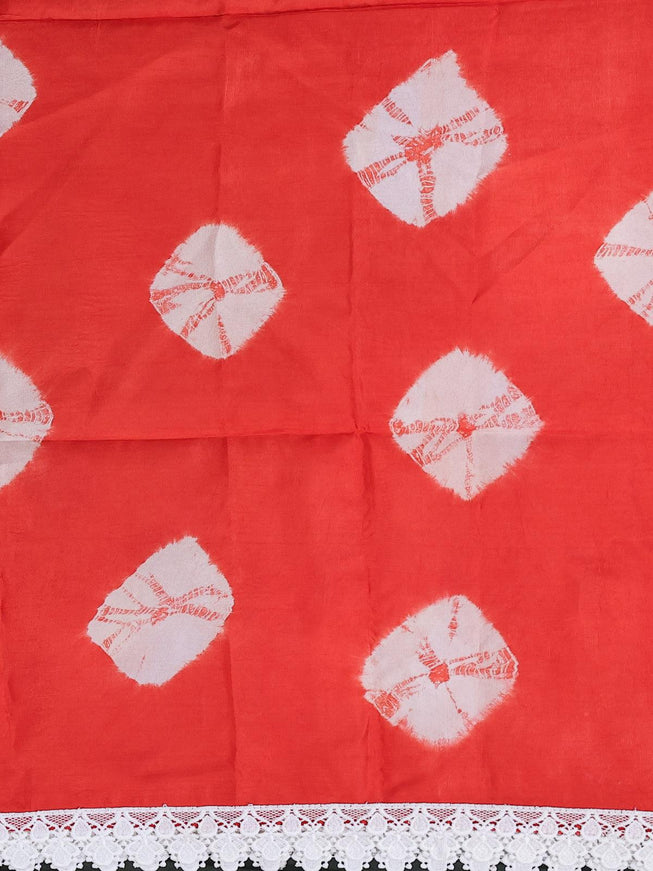 Banana silk saree grey and reddish orange with tie & dye batik butta prints and corcia lace border - {{ collection.title }} by Prashanti Sarees