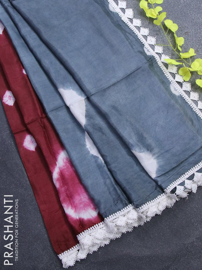 Banana silk saree maroon and grey with batik butta prints and corcia lace border - {{ collection.title }} by Prashanti Sarees