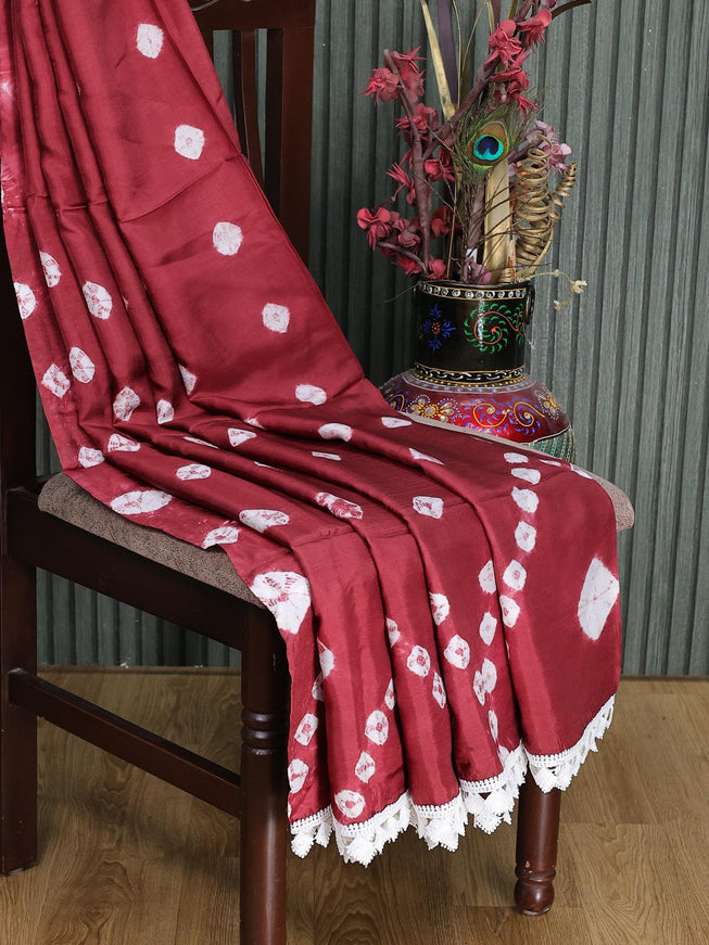 Banana silk saree maroon and sandal with batik butta prints and corcia lace border - {{ collection.title }} by Prashanti Sarees