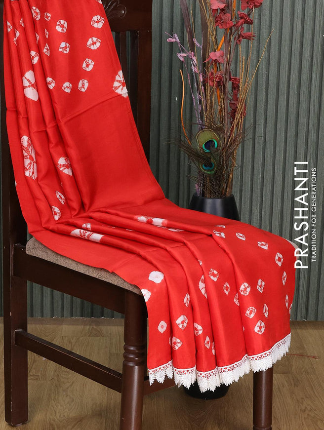 Banana silk saree red with batik butta prints and corcia lace border - {{ collection.title }} by Prashanti Sarees