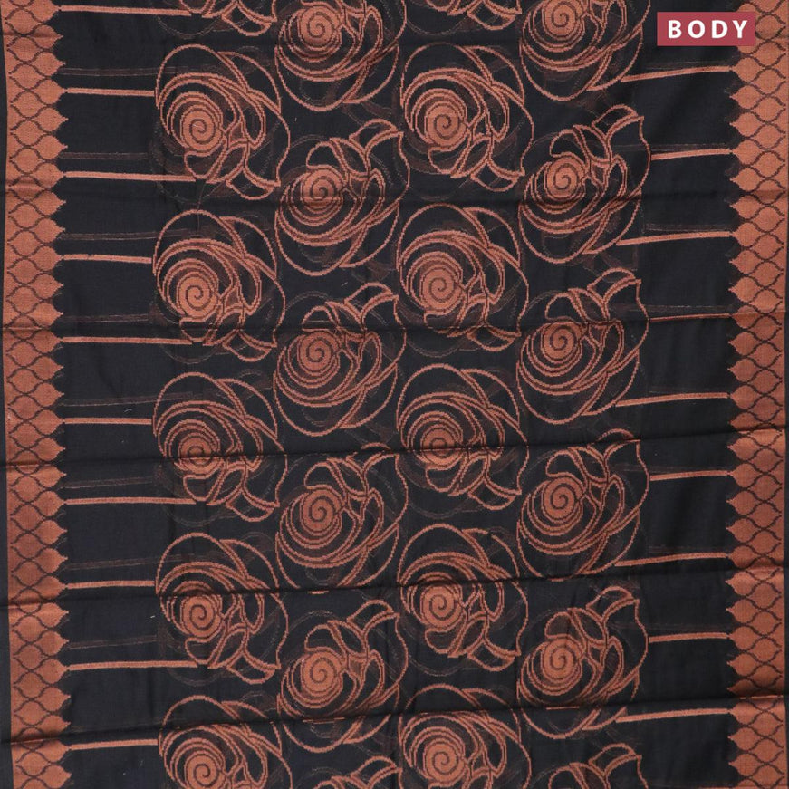 Banarasi cotton saree black with allover copper zari weaves and copper zari woven border - {{ collection.title }} by Prashanti Sarees