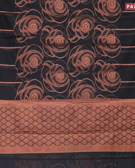 Banarasi cotton saree black with allover copper zari weaves and copper zari woven border - {{ collection.title }} by Prashanti Sarees