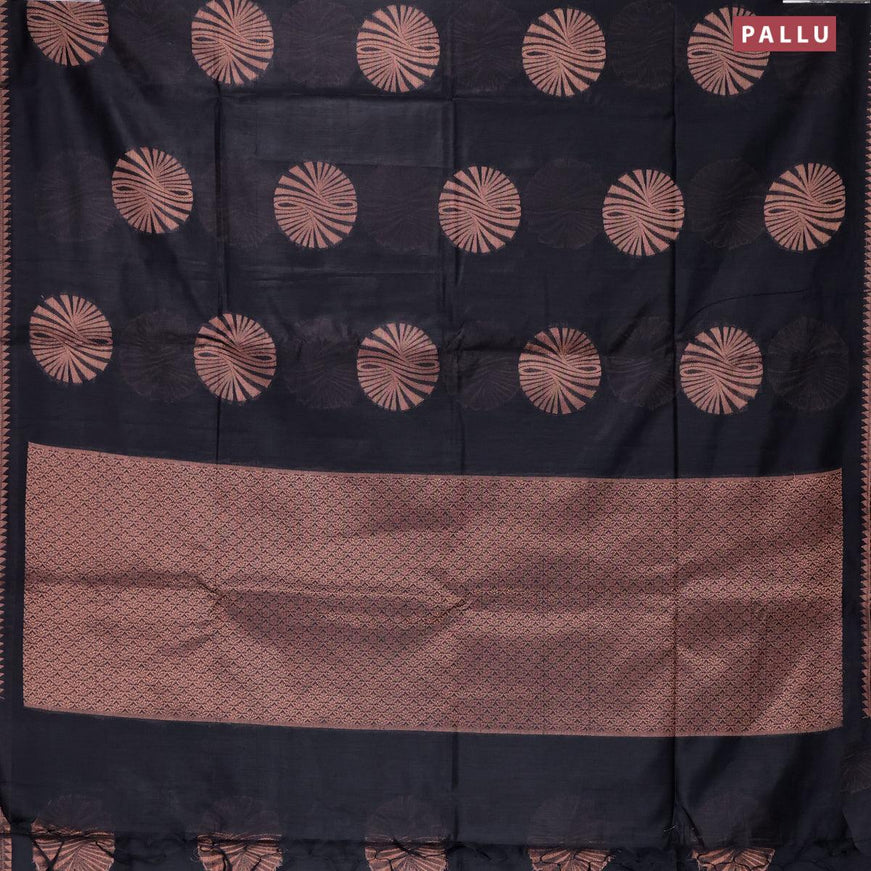 Banarasi cotton saree black with copper zari woven buttas and piping border - {{ collection.title }} by Prashanti Sarees