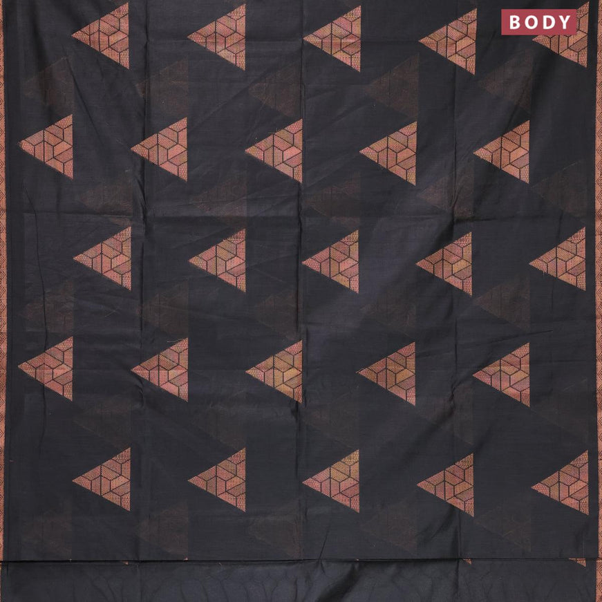 Banarasi cotton saree black with copper zari woven geometric buttas and piping border - {{ collection.title }} by Prashanti Sarees
