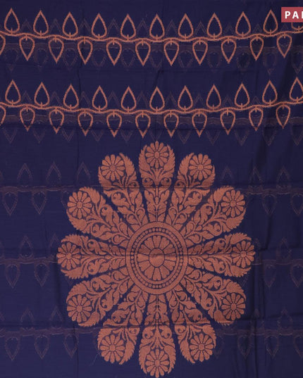 Banarasi cotton saree blue with allover copper zari weaves and copper zari woven piping border - {{ collection.title }} by Prashanti Sarees