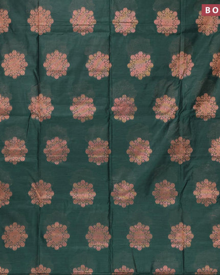 Banarasi cotton saree bottle green with copper zari woven buttas and piping border - {{ collection.title }} by Prashanti Sarees