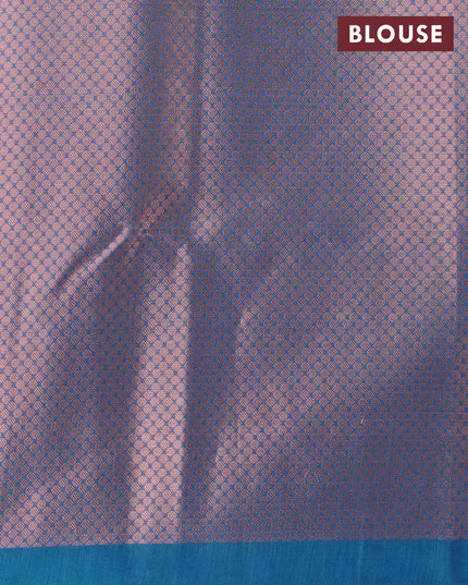 Banarasi cotton saree cs blue with copper zari woven geometric buttas and piping border - {{ collection.title }} by Prashanti Sarees