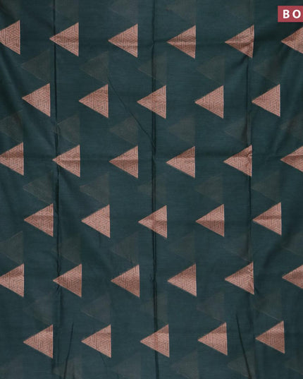 Banarasi cotton saree dark green with copper zari woven geometric buttas and piping border - {{ collection.title }} by Prashanti Sarees