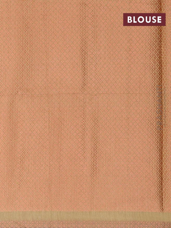 Banarasi cotton saree elaichi green with copper zari woven geometric buttas and piping border - {{ collection.title }} by Prashanti Sarees