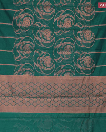 Banarasi cotton saree green with allover copper zari weaves and copper zari woven border - {{ collection.title }} by Prashanti Sarees