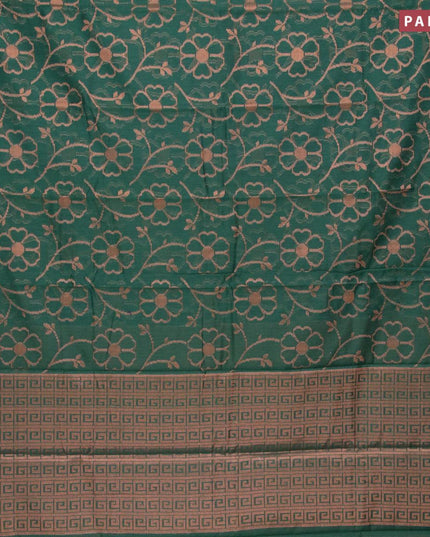 Banarasi cotton saree green with allover copper zari woven floral weaves and zari woven border - {{ collection.title }} by Prashanti Sarees