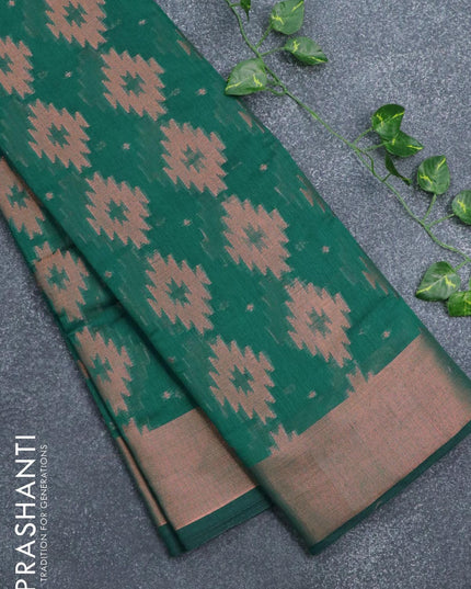 Banarasi cotton saree green with copper zari woven ikat weaves and copper zari woven border - {{ collection.title }} by Prashanti Sarees