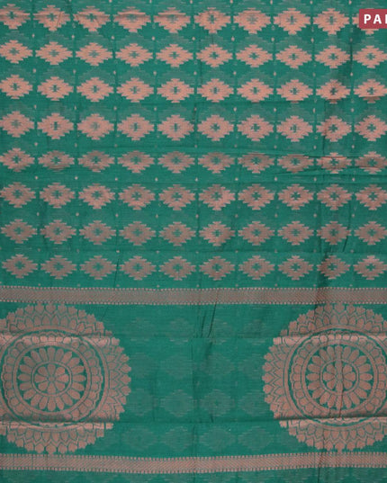 Banarasi cotton saree green with copper zari woven ikat weaves and copper zari woven border - {{ collection.title }} by Prashanti Sarees