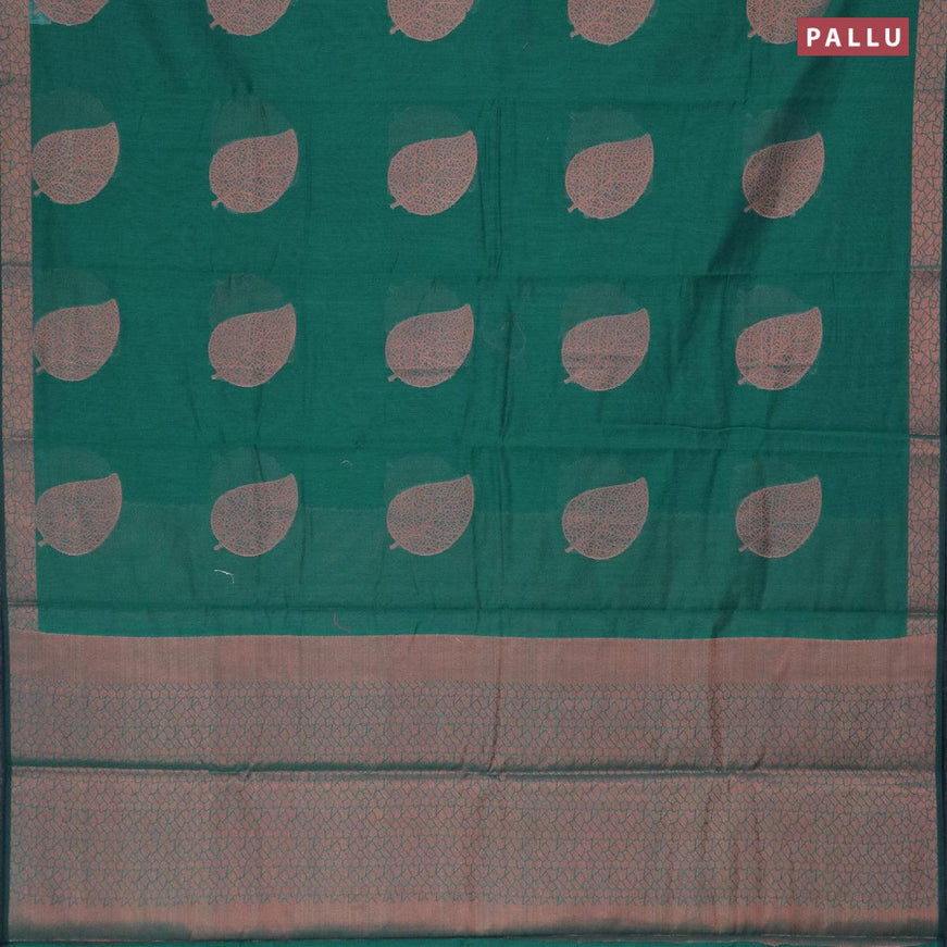 Banarasi cotton saree green with copper zari woven leaf buttas and copper zari woven border - {{ collection.title }} by Prashanti Sarees