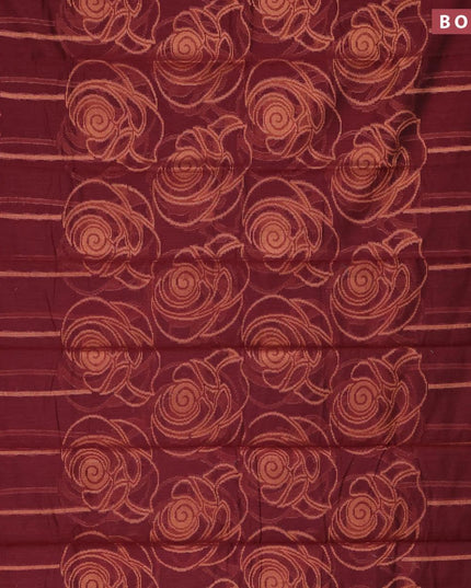 Banarasi cotton saree maroon with allover copper zari weaves and copper zari woven border - {{ collection.title }} by Prashanti Sarees