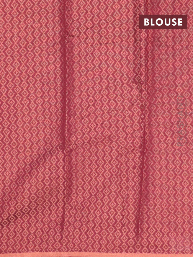 Banarasi cotton saree maroon with allover copper zari weaves and copper zari woven piping border - {{ collection.title }} by Prashanti Sarees