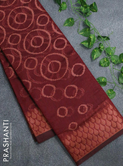 Banarasi cotton saree maroon with copper zari woven buttas and copper zari woven border - {{ collection.title }} by Prashanti Sarees