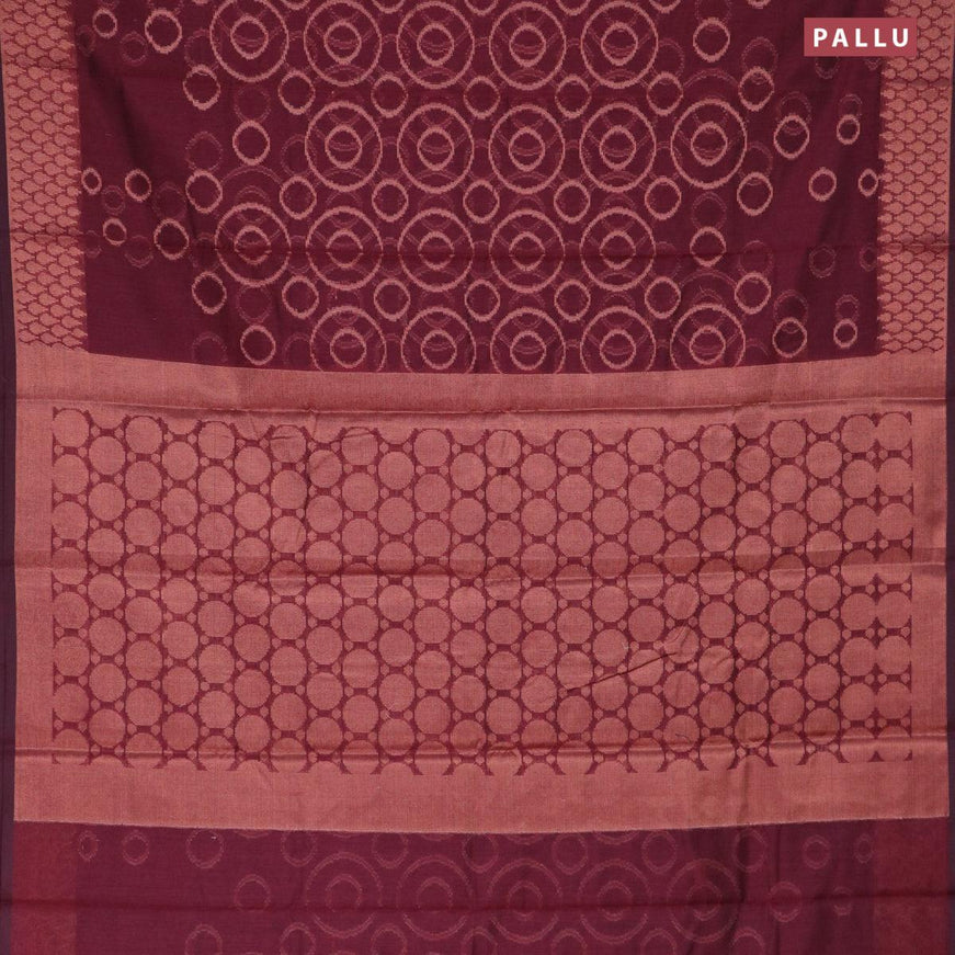 Banarasi cotton saree maroon with copper zari woven buttas and copper zari woven border - {{ collection.title }} by Prashanti Sarees