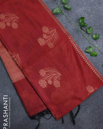 Banarasi cotton saree maroon with copper zari woven buttas and piping border - {{ collection.title }} by Prashanti Sarees