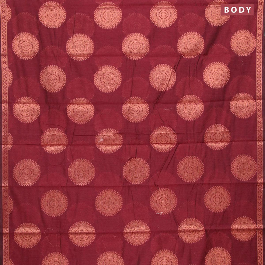 Banarasi cotton saree maroon with copper zari woven buttas and small zari woven border - {{ collection.title }} by Prashanti Sarees