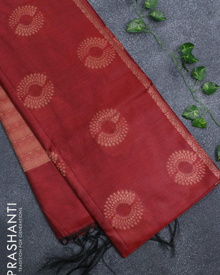 Banarasi cotton saree maroon with copper zari woven floral buttas and piping border - {{ collection.title }} by Prashanti Sarees