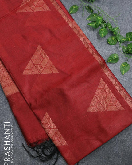 Banarasi cotton saree maroon with copper zari woven geometric buttas and piping border - {{ collection.title }} by Prashanti Sarees