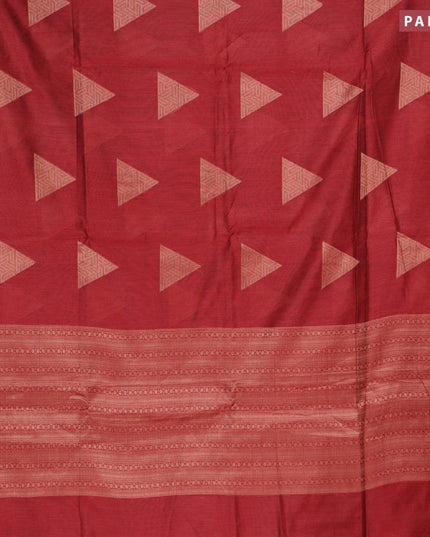 Banarasi cotton saree maroon with copper zari woven geometric buttas and piping border - {{ collection.title }} by Prashanti Sarees