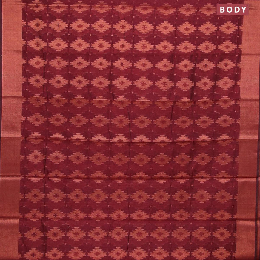 Banarasi cotton saree maroon with copper zari woven ikat weaves and copper zari woven border - {{ collection.title }} by Prashanti Sarees