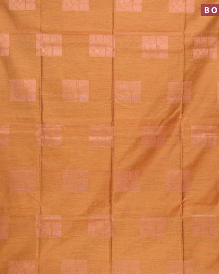 Banarasi cotton saree mustard yellow with copper zari woven box type buttas and piping border - {{ collection.title }} by Prashanti Sarees