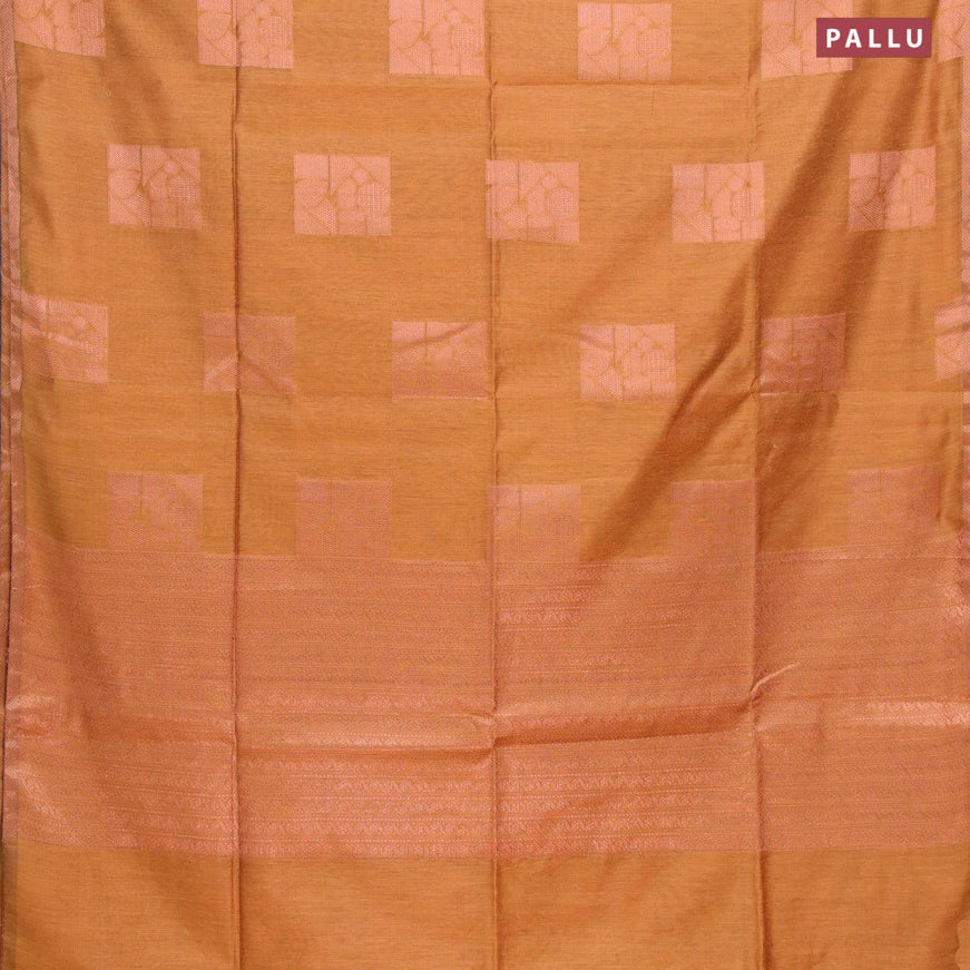 Banarasi cotton saree mustard yellow with copper zari woven box type buttas and piping border - {{ collection.title }} by Prashanti Sarees
