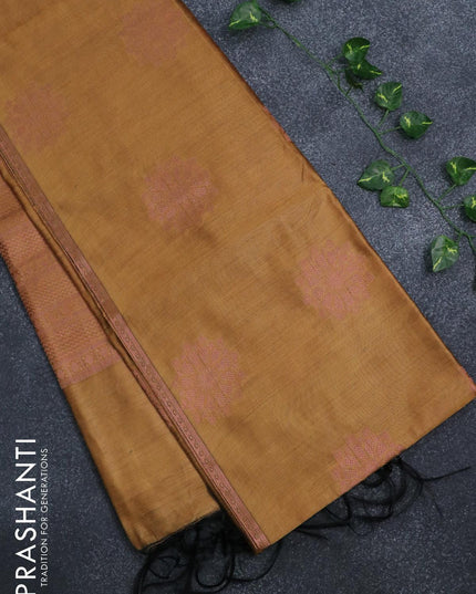 Banarasi cotton saree mustard yellow with copper zari woven buttas and piping border - {{ collection.title }} by Prashanti Sarees