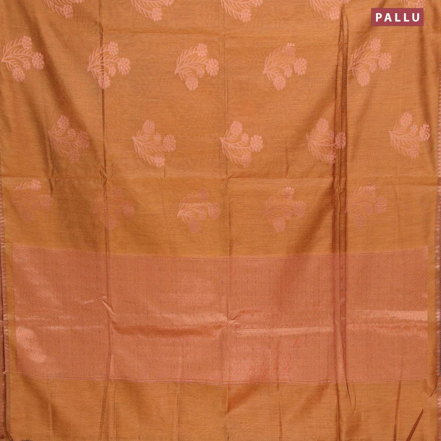 Banarasi cotton saree mustard yellow with copper zari woven buttas and piping border - {{ collection.title }} by Prashanti Sarees