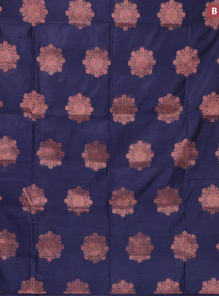 Banarasi cotton saree navy blue with copper zari woven buttas and piping border - {{ collection.title }} by Prashanti Sarees
