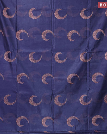 Banarasi cotton saree navy blue with copper zari woven buttas and piping border - {{ collection.title }} by Prashanti Sarees