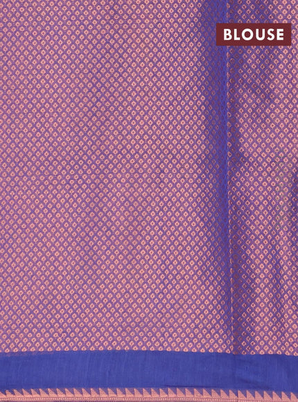 Banarasi cotton saree navy blue with copper zari woven buttas and piping border - {{ collection.title }} by Prashanti Sarees